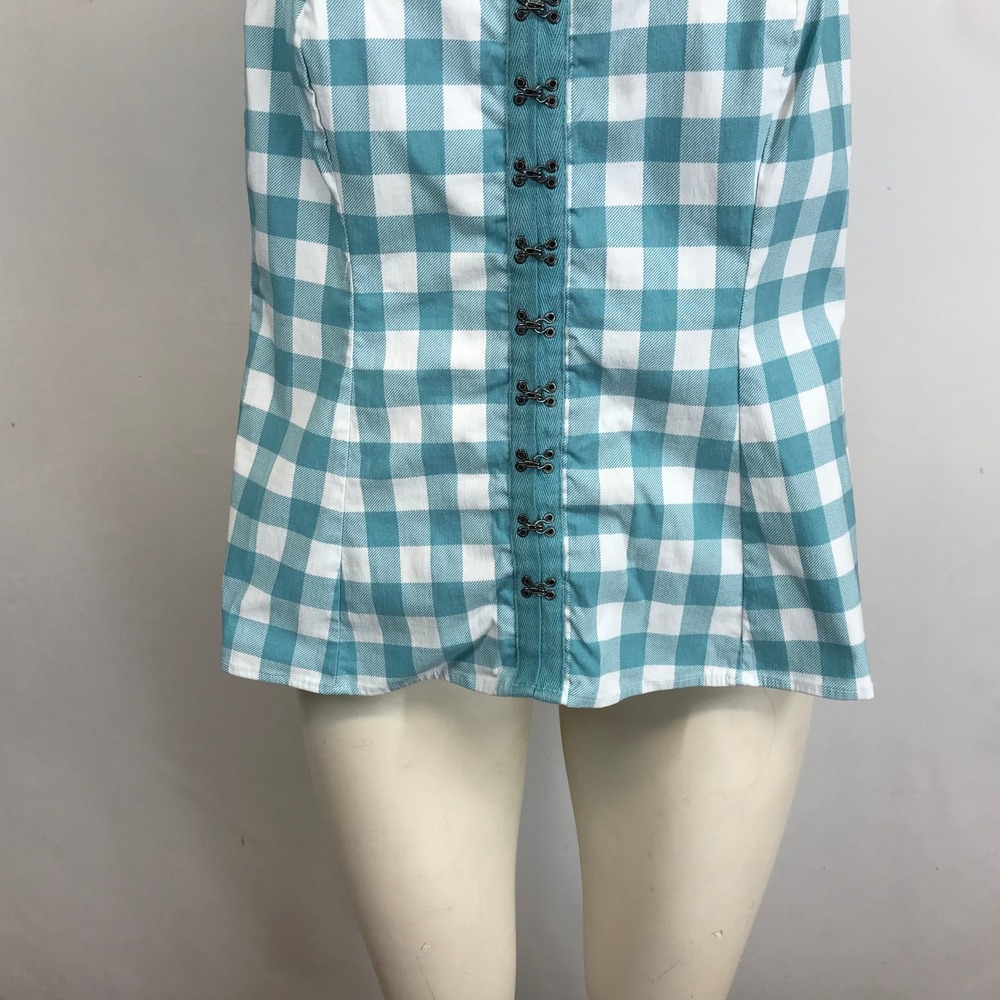 Torrid Blue White Gingham Button Front Smocked Ba… - image 3